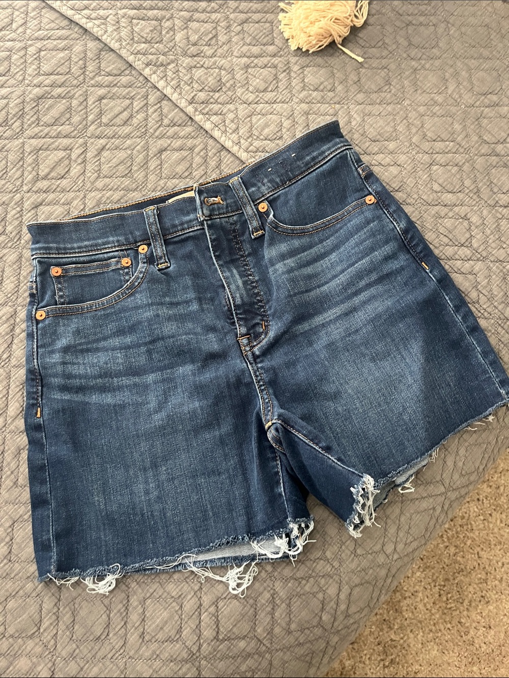 Madewell Dark Blue Denim Frayed Hem Jean Shorts